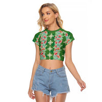 Hawaii Ohia Lehua Raglan Cropped T Shirt Tropical Vibes Green