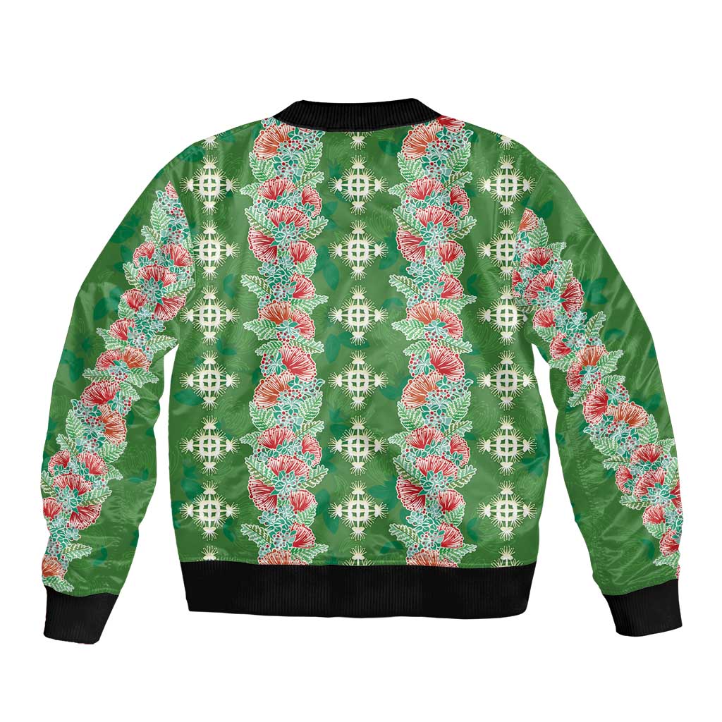 Hawaii Ohia Lehua Sleeve Zip Bomber Jacket Tropical Vibes Green
