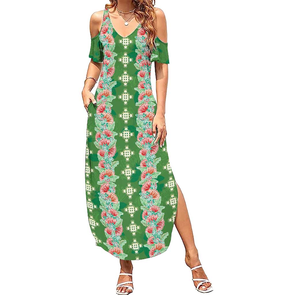 Hawaii Ohia Lehua Summer Maxi Dress Tropical Vibes Green