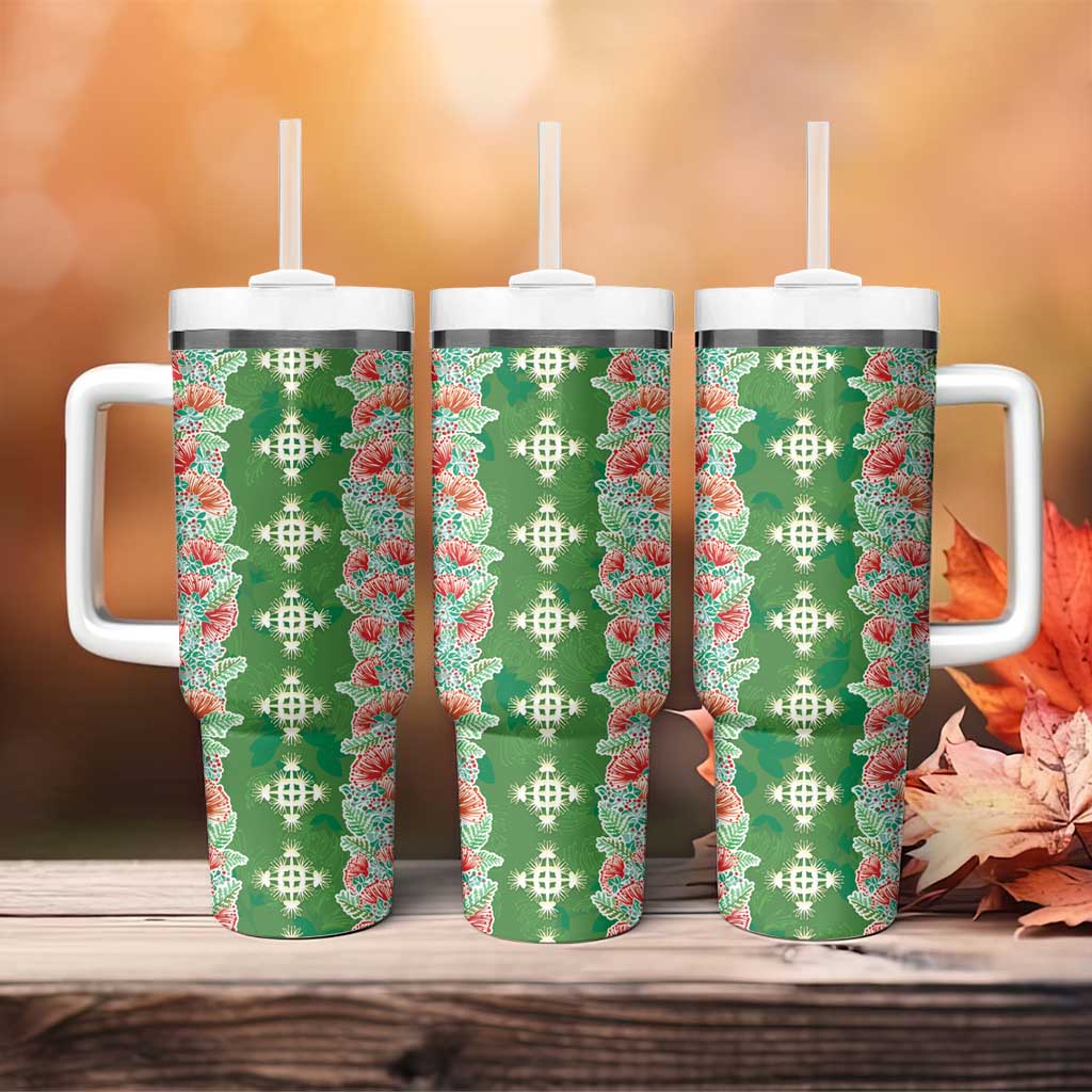 Hawaii Ohia Lehua Tumbler With Handle Tropical Vibes Green