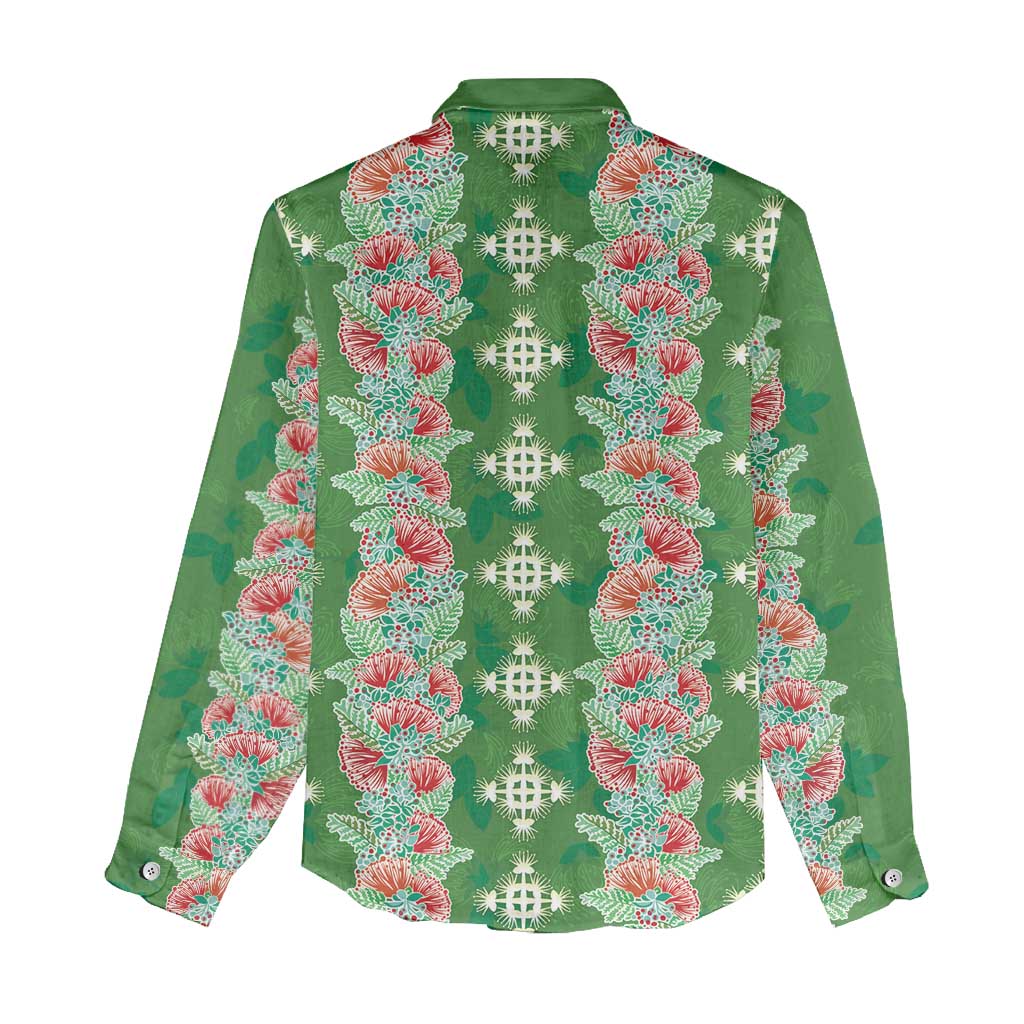 Hawaii Ohia Lehua Women Casual Shirt Tropical Vibes Green