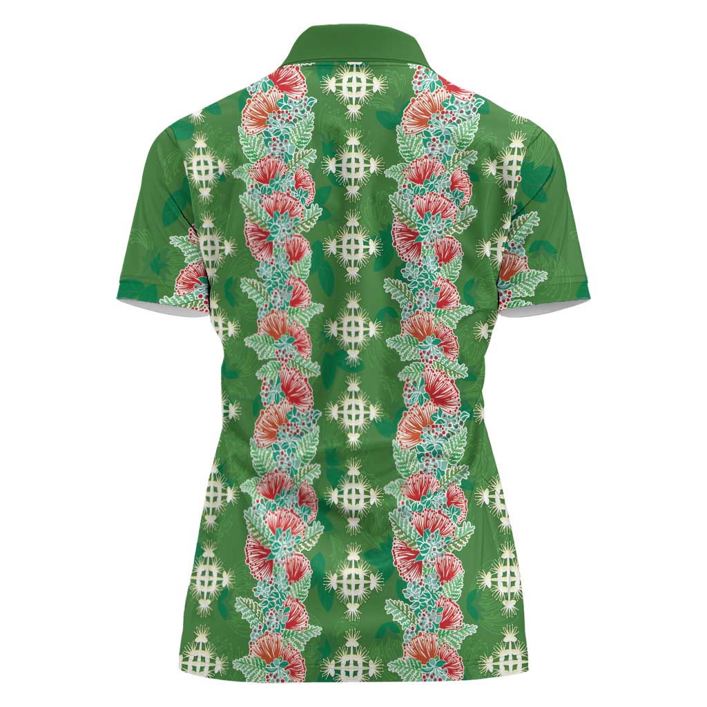 Hawaii Ohia Lehua Women Polo Shirt Tropical Vibes Green