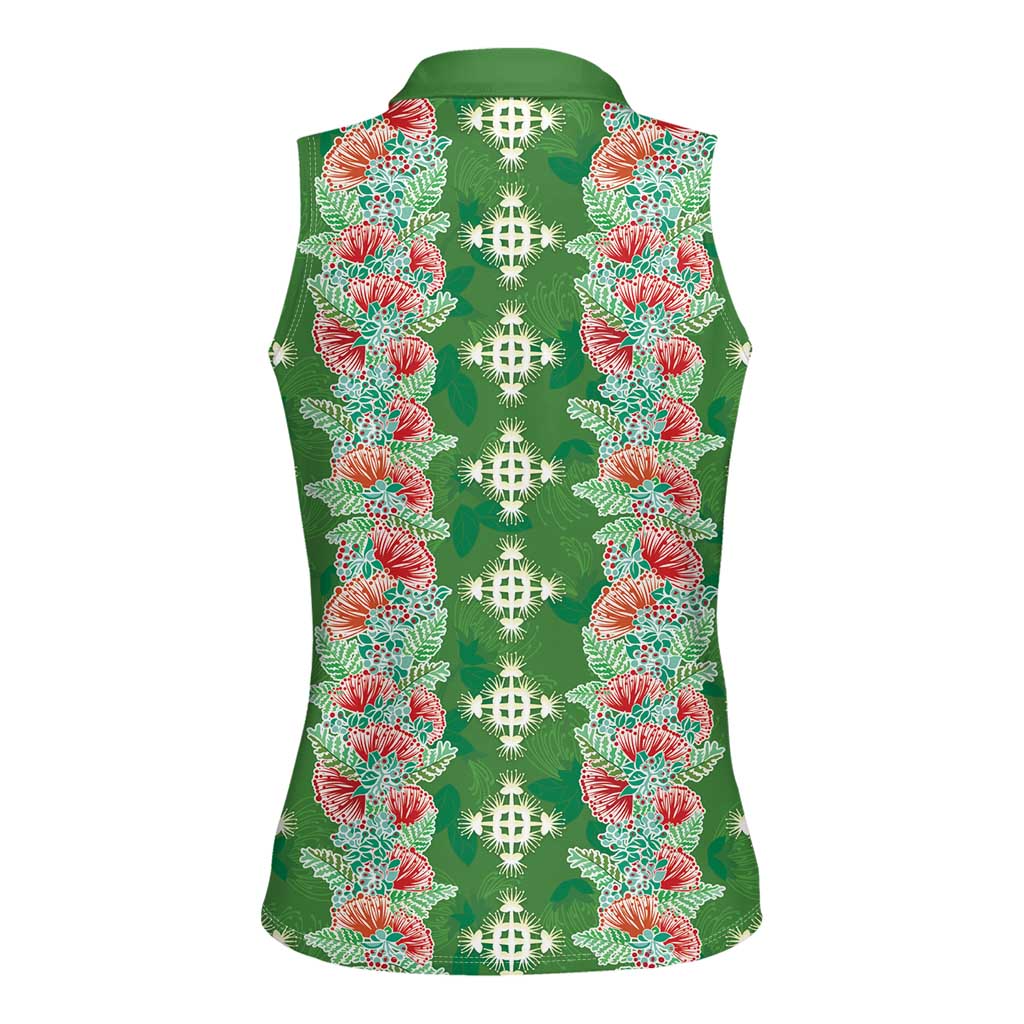 Hawaii Ohia Lehua Women Sleeveless Polo Shirt Tropical Vibes Green LT05 - Polynesian Pride