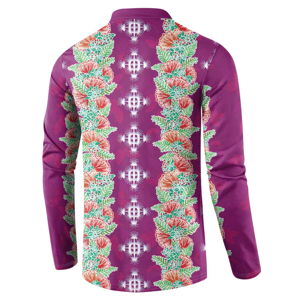 Hawaii Ohia Lehua Button Sweatshirt Tropical Vibes Fuchsia