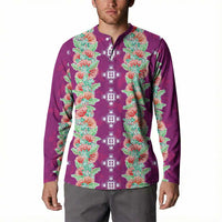 Hawaii Ohia Lehua Button Sweatshirt Tropical Vibes Fuchsia