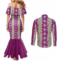 Hawaii Ohia Lehua Couples Matching Mermaid Dress and Long Sleeve Button Shirt Tropical Vibes Fuchsia LT05 - Polynesian Pride