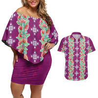 Hawaii Ohia Lehua Couples Matching Off Shoulder Short Dress and Hawaiian Shirt Tropical Vibes Fuchsia LT05 Fuchsia - Polynesian Pride
