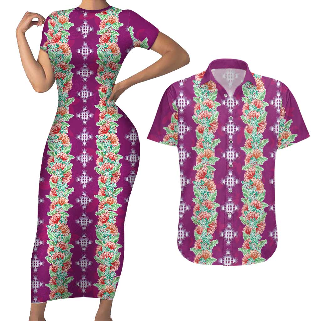 Hawaii Ohia Lehua Couples Matching Short Sleeve Bodycon Dress and Hawaiian Shirt Tropical Vibes Fuchsia LT05 Fuchsia - Polynesian Pride