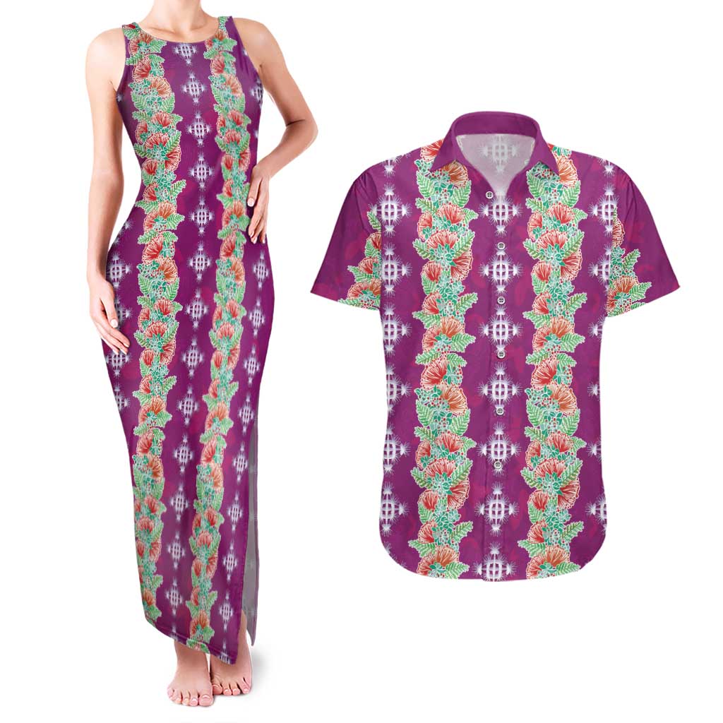 Hawaii Ohia Lehua Couples Matching Tank Maxi Dress and Hawaiian Shirt Tropical Vibes Fuchsia LT05 Fuchsia - Polynesian Pride