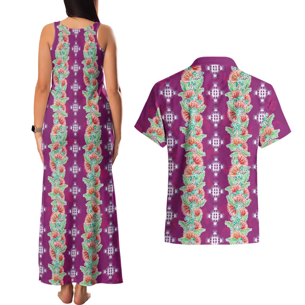 Hawaii Ohia Lehua Couples Matching Tank Maxi Dress and Hawaiian Shirt Tropical Vibes Fuchsia LT05 - Polynesian Pride