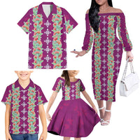 Hawaii Ohia Lehua Family Matching Off The Shoulder Long Sleeve Dress and Hawaiian Shirt Tropical Vibes Fuchsia LT05 - Polynesian Pride