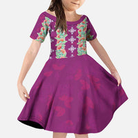 Hawaii Ohia Lehua Family Matching Off Shoulder Maxi Dress and Hawaiian Shirt Tropical Vibes Fuchsia LT05 Daughter's Dress Fuchsia - Polynesian Pride