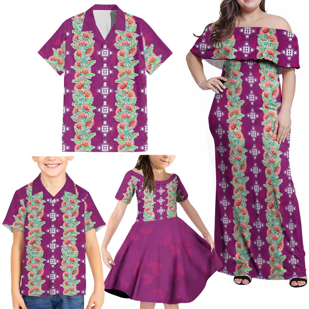 Hawaii Ohia Lehua Family Matching Off Shoulder Maxi Dress and Hawaiian Shirt Tropical Vibes Fuchsia LT05 - Polynesian Pride