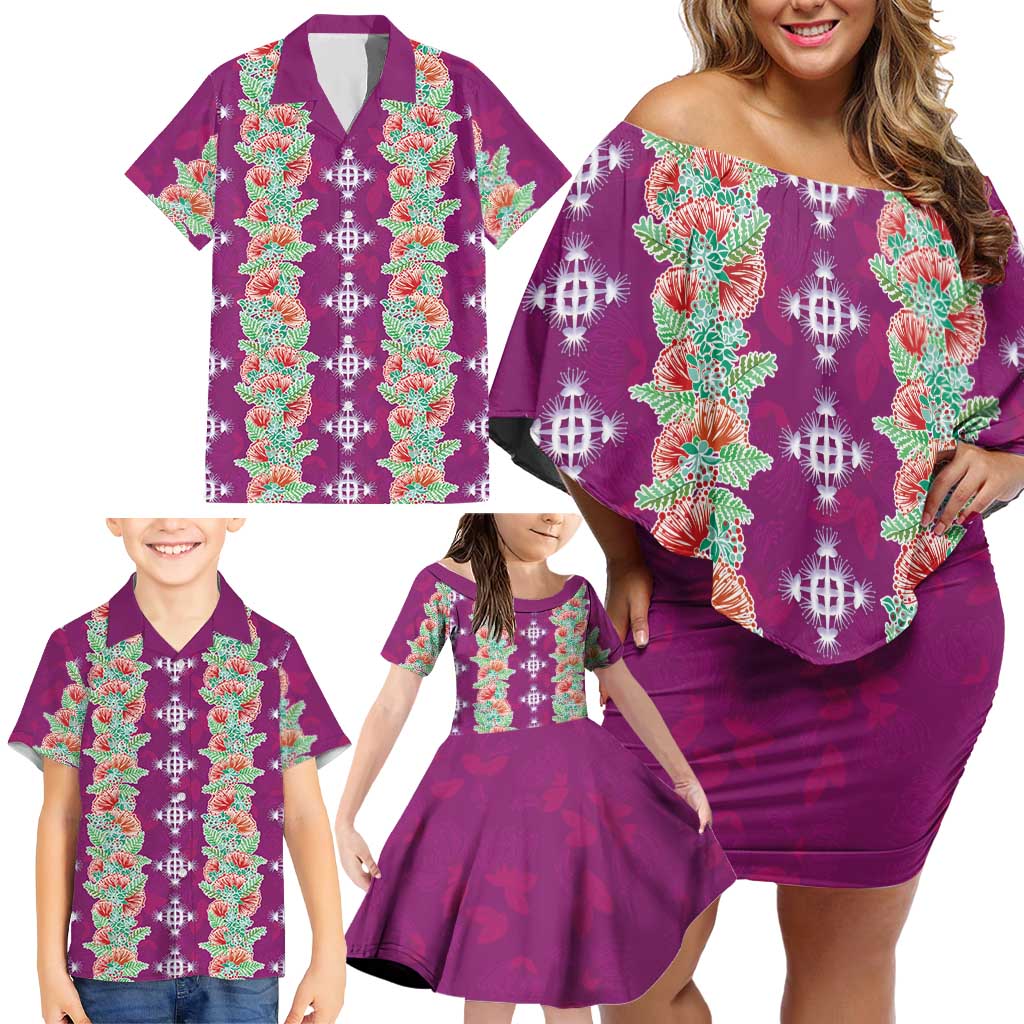 Hawaii Ohia Lehua Family Matching Off Shoulder Short Dress and Hawaiian Shirt Tropical Vibes Fuchsia