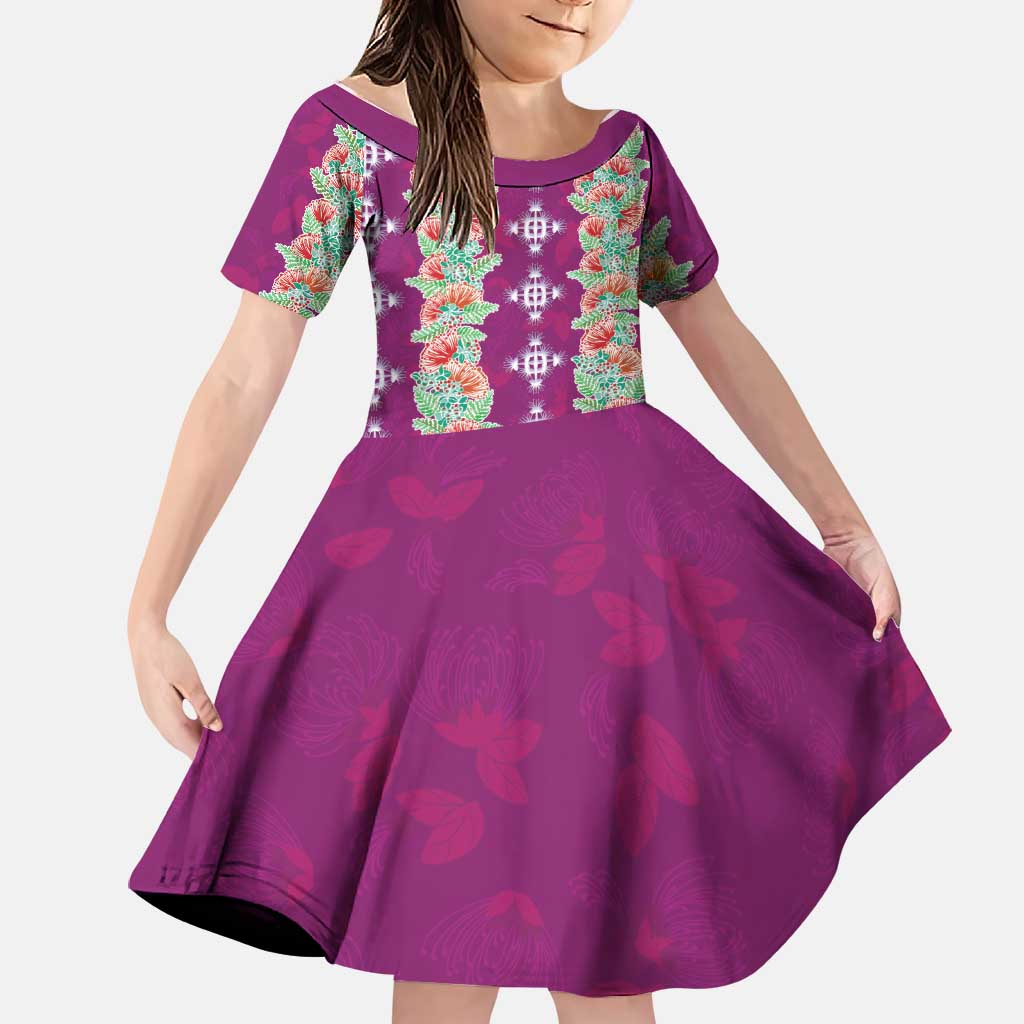 Hawaii Ohia Lehua Family Matching Puletasi and Hawaiian Shirt Tropical Vibes Fuchsia LT05 Daughter's Dress Fuchsia - Polynesian Pride