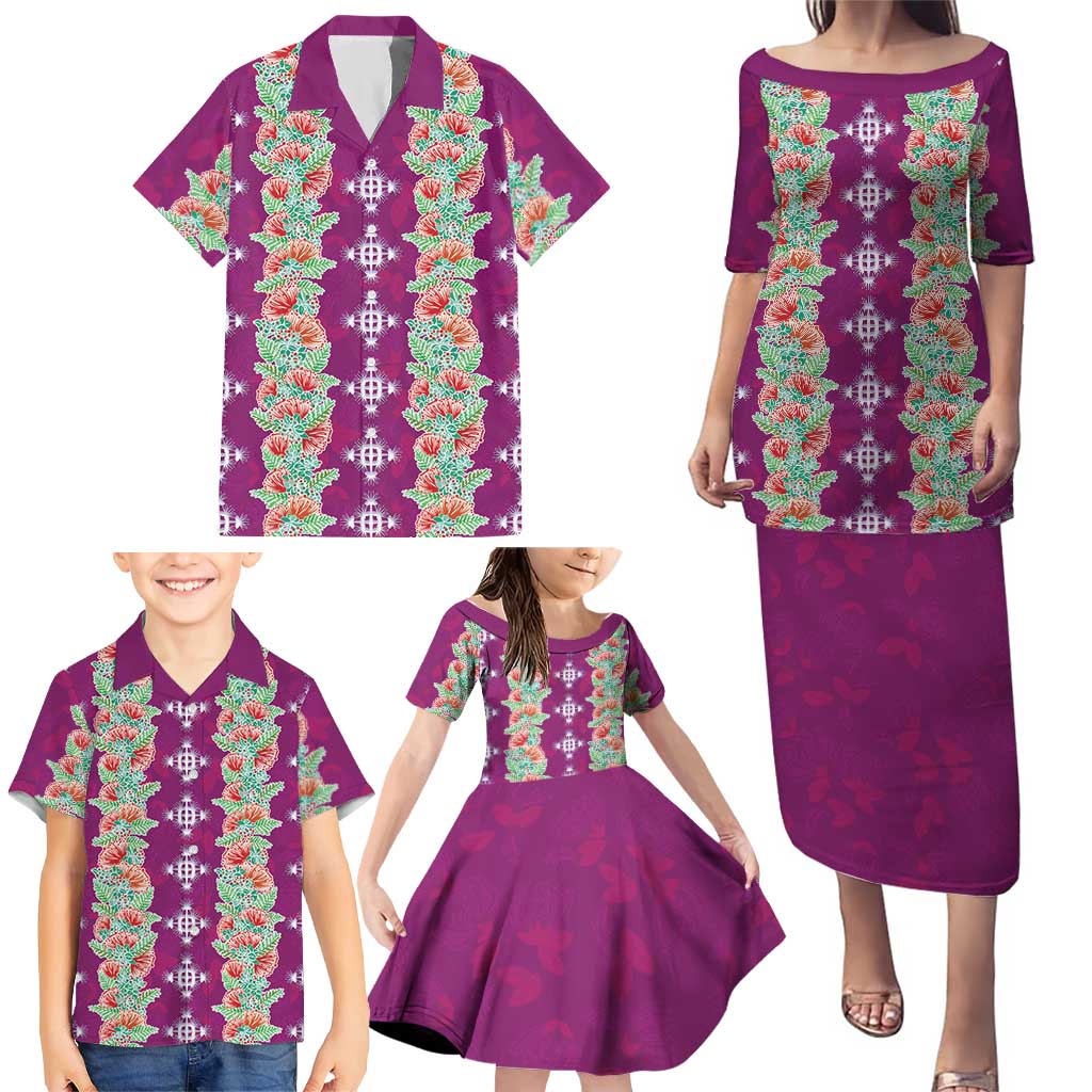 Hawaii Ohia Lehua Family Matching Puletasi and Hawaiian Shirt Tropical Vibes Fuchsia LT05 - Polynesian Pride