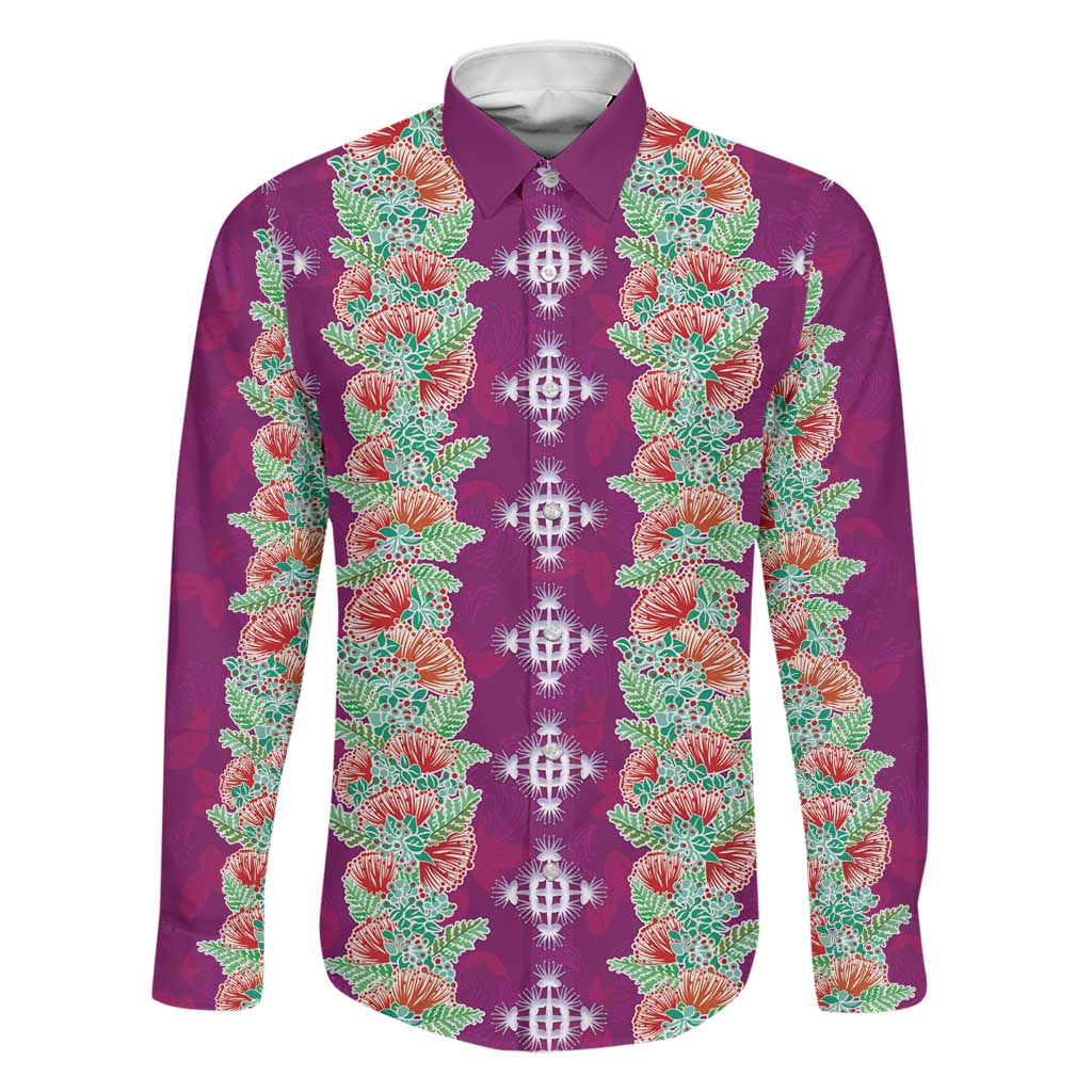 Hawaii Ohia Lehua Family Matching Summer Maxi Dress and Hawaiian Shirt Tropical Vibes Fuchsia LT05 Dad's Shirt - Long Sleeve Fuchsia - Polynesian Pride