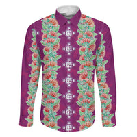 Hawaii Ohia Lehua Family Matching Summer Maxi Dress and Hawaiian Shirt Tropical Vibes Fuchsia LT05 Dad's Shirt - Long Sleeve Fuchsia - Polynesian Pride