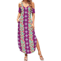 Hawaii Ohia Lehua Family Matching Summer Maxi Dress and Hawaiian Shirt Tropical Vibes Fuchsia LT05 Mom's Dress Fuchsia - Polynesian Pride