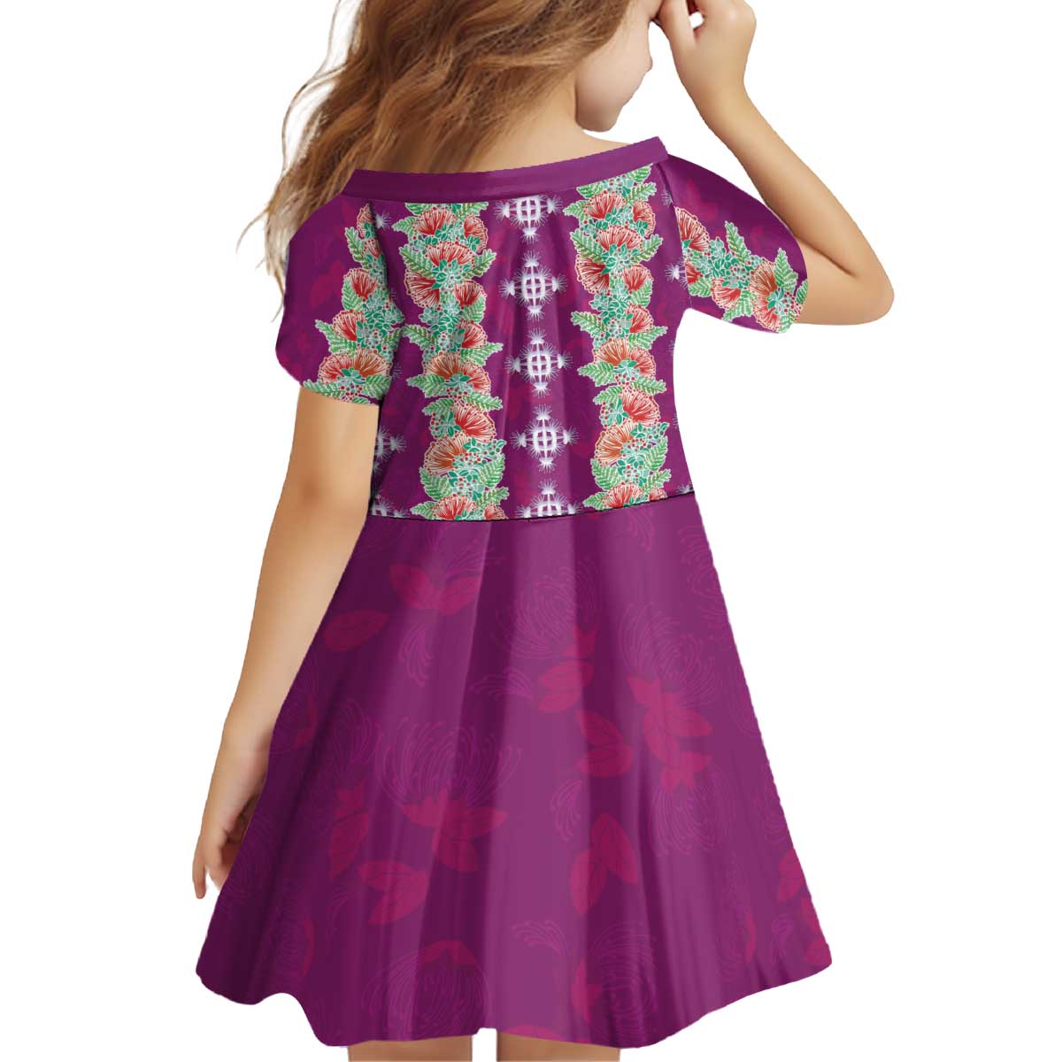Hawaii Ohia Lehua Kid Short Sleeve Dress Tropical Vibes Fuchsia