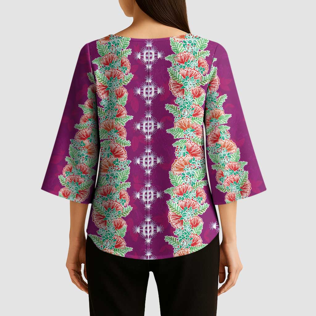 Hawaii Ohia Lehua Kimono Sleeve Blouse Tropical Vibes Fuchsia