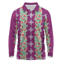 Hawaii Ohia Lehua Long Sleeve Polo Shirt Tropical Vibes Fuchsia