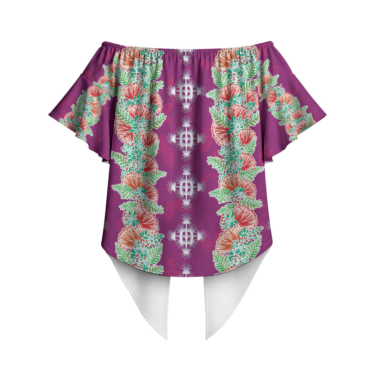 Hawaii Ohia Lehua Off Shoulder Wrap Waist Top Tropical Vibes Fuchsia LT05 - Polynesian Pride