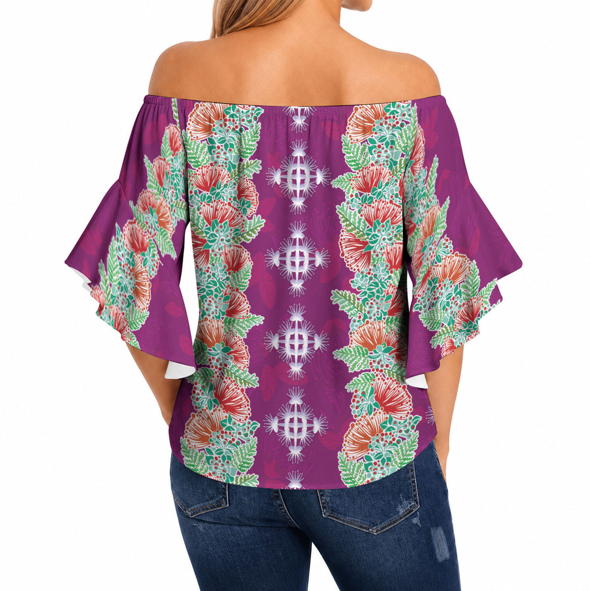 Hawaii Ohia Lehua Off Shoulder Wrap Waist Top Tropical Vibes Fuchsia LT05 - Polynesian Pride