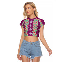 Hawaii Ohia Lehua Raglan Cropped T Shirt Tropical Vibes Fuchsia LT05 Female Fuchsia - Polynesian Pride