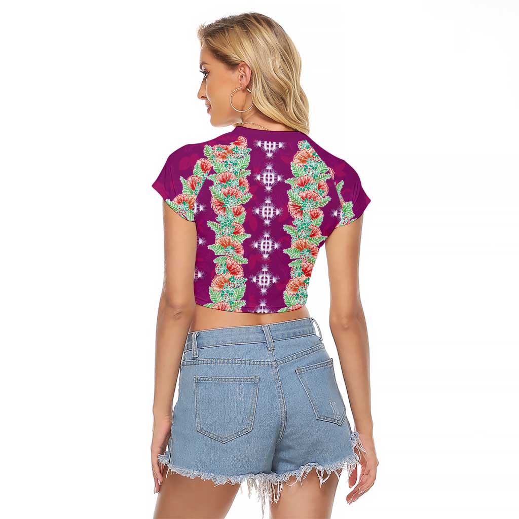Hawaii Ohia Lehua Raglan Cropped T Shirt Tropical Vibes Fuchsia LT05 - Polynesian Pride