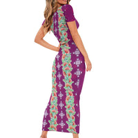 Hawaii Ohia Lehua Short Sleeve Bodycon Dress Tropical Vibes Fuchsia