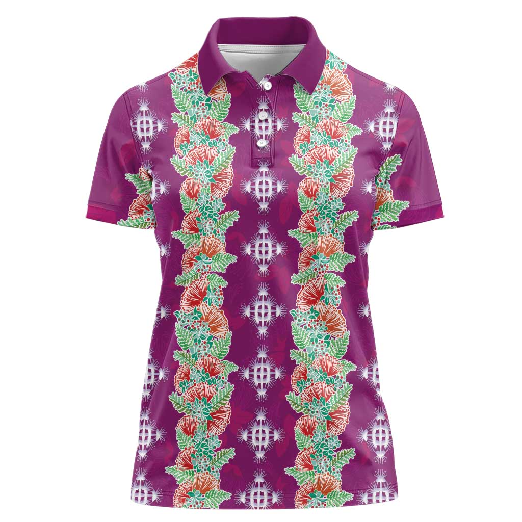 Hawaii Ohia Lehua Women Polo Shirt Tropical Vibes Fuchsia LT05 Female Fuchsia - Polynesian Pride