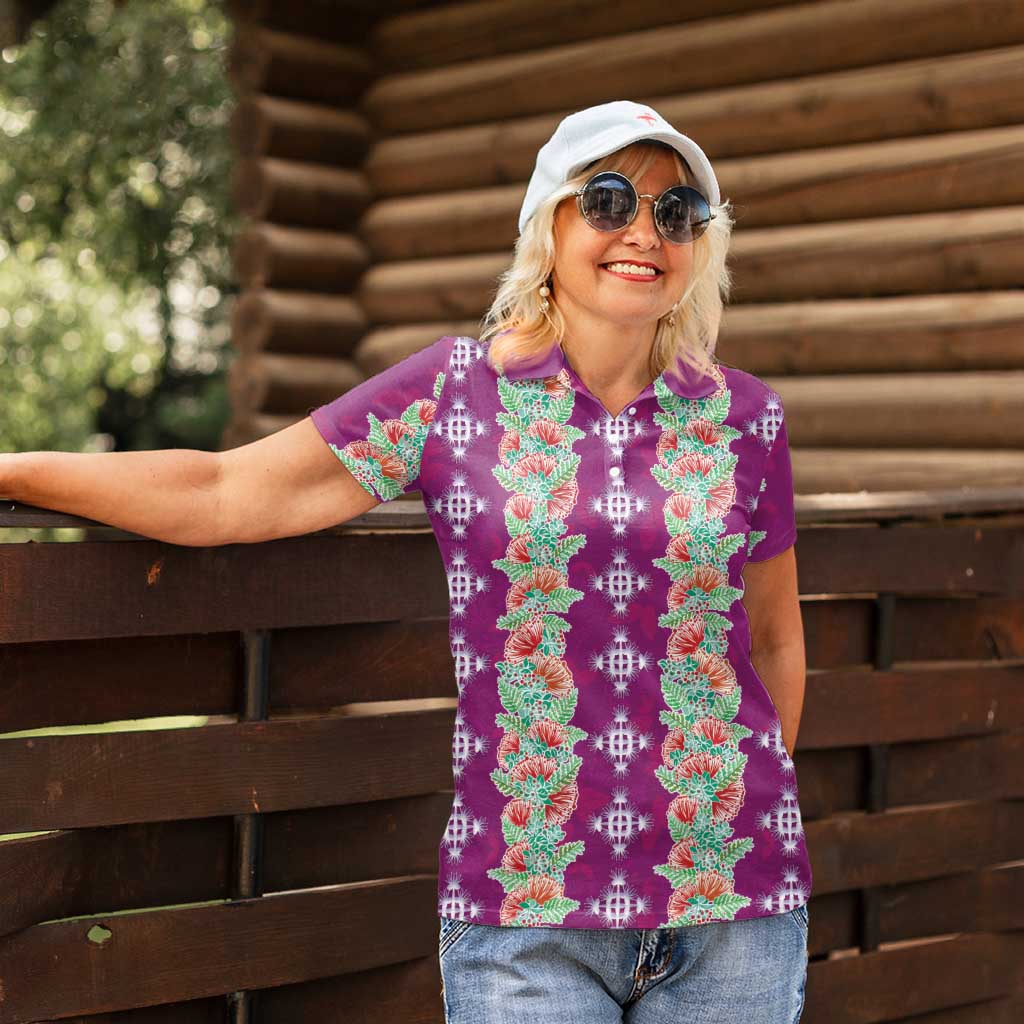 Hawaii Ohia Lehua Women Polo Shirt Tropical Vibes Fuchsia LT05 - Polynesian Pride