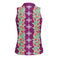 Hawaii Ohia Lehua Women Sleeveless Polo Shirt Tropical Vibes Fuchsia LT05 - Polynesian Pride