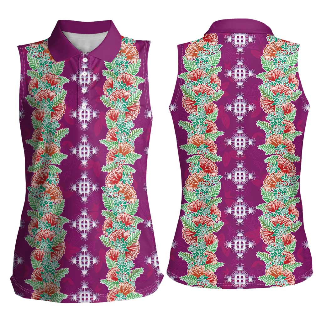 Hawaii Ohia Lehua Women Sleeveless Polo Shirt Tropical Vibes Fuchsia LT05 - Polynesian Pride