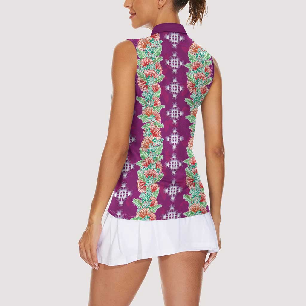 Hawaii Ohia Lehua Women Sleeveless Polo Shirt Tropical Vibes Fuchsia LT05 - Polynesian Pride