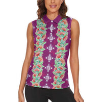 Hawaii Ohia Lehua Women Sleeveless Polo Shirt Tropical Vibes Fuchsia LT05 - Polynesian Pride