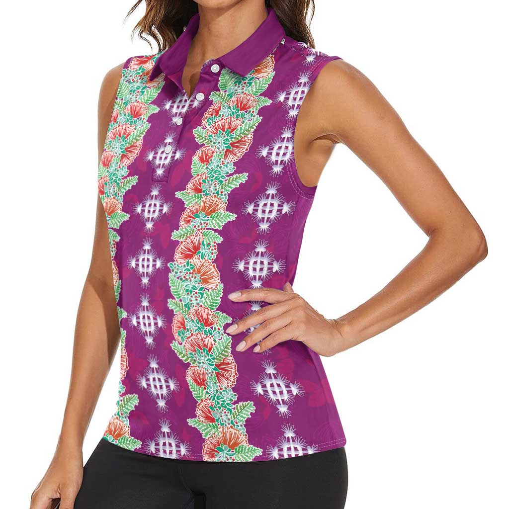 Hawaii Ohia Lehua Women Sleeveless Polo Shirt Tropical Vibes Fuchsia LT05 - Polynesian Pride
