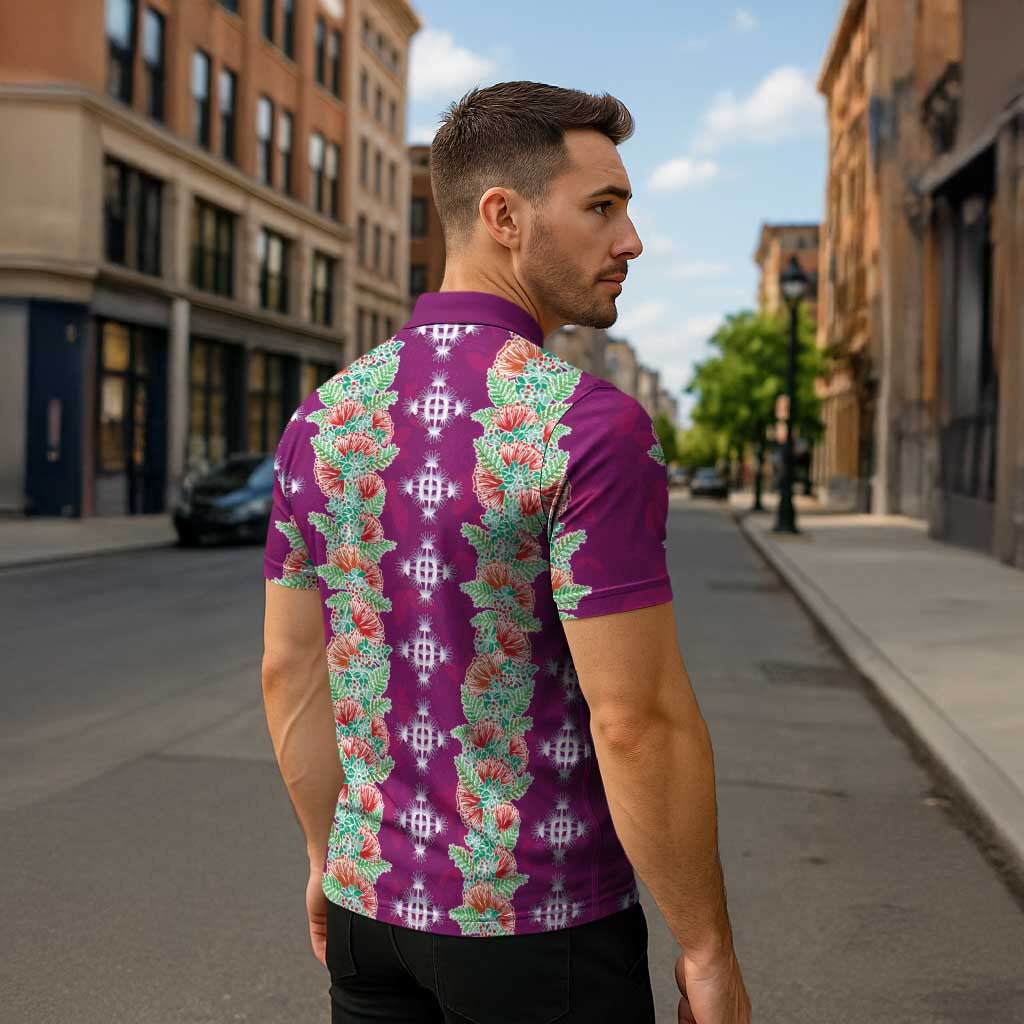 Hawaii Ohia Lehua Zipper Polo Shirt Tropical Vibes Fuchsia