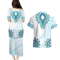 Africa Dashiki Couples Matching Puletasi and Hawaiian Shirt With Polynesian Pattern Blue Version LT05 - Polynesian Pride