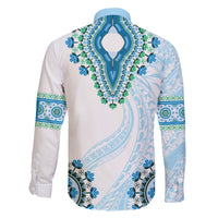 Africa Dashiki Family Matching Long Sleeve Bodycon Dress and Hawaiian Shirt With Polynesian Pattern Blue Version LT05 - Polynesian Pride
