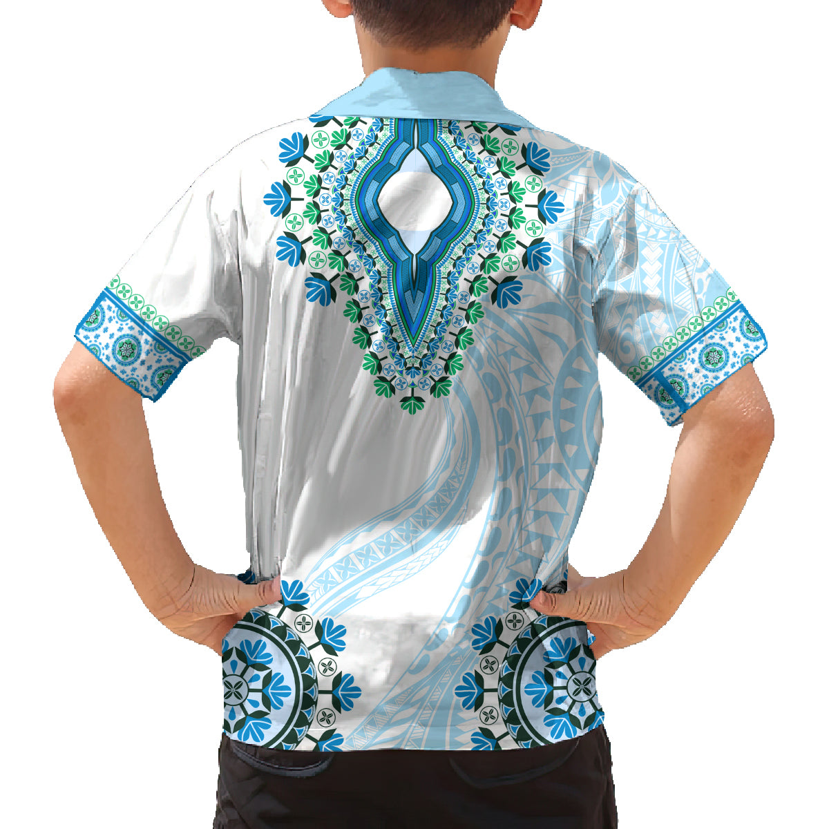 Africa Dashiki Family Matching Tank Maxi Dress and Hawaiian Shirt With Polynesian Pattern Blue Version LT05 - Polynesian Pride