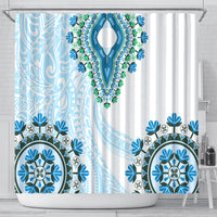 Africa Dashiki Shower Curtain With Polynesian Pattern Blue Version