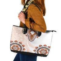 Africa Dashiki Leather Tote Bag With Polynesian Pattern Beige Version
