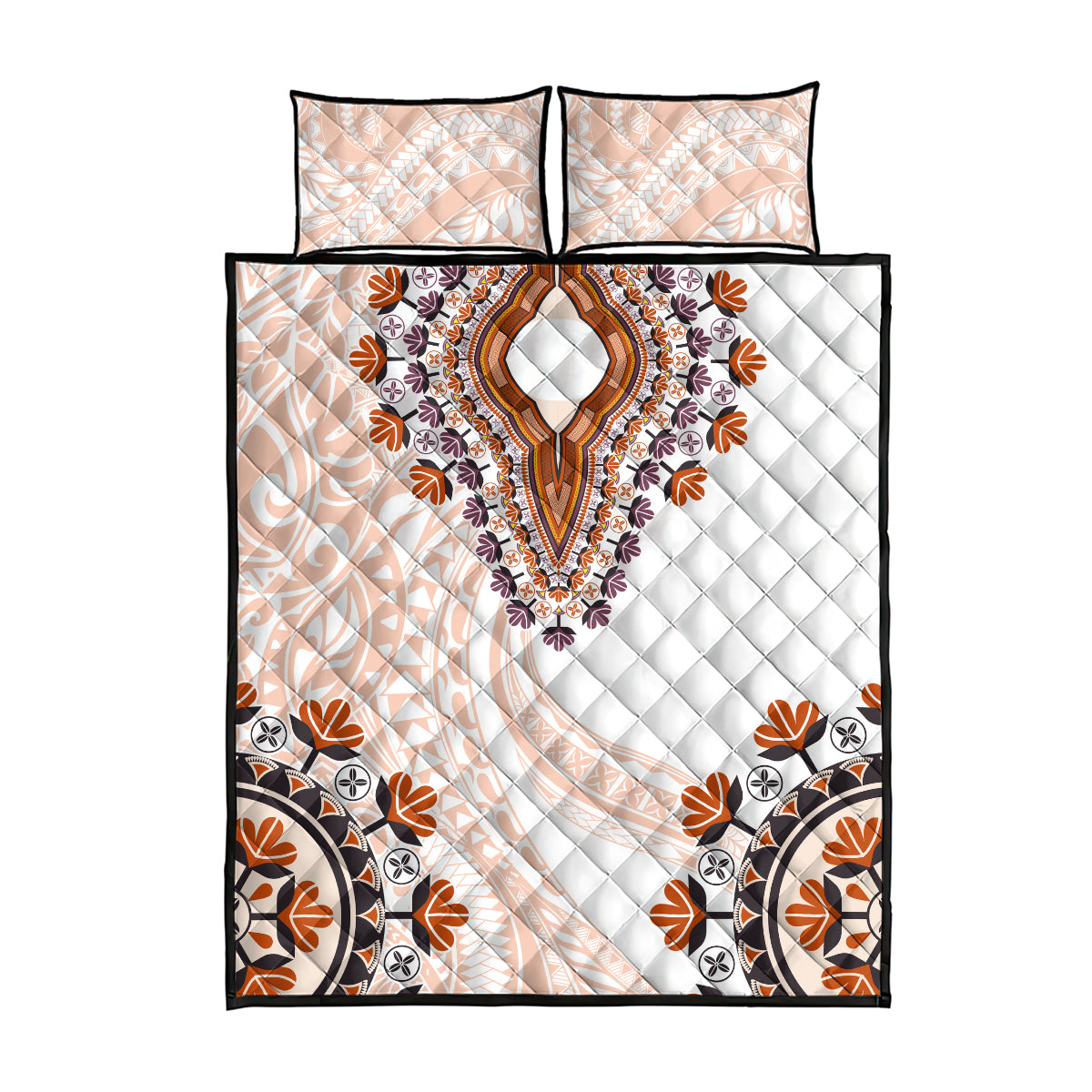 Africa Dashiki Quilt Bed Set With Polynesian Pattern Beige Version