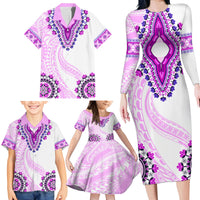 Africa Dashiki Family Matching Long Sleeve Bodycon Dress and Hawaiian Shirt With Polynesian Pattern Pink Version LT05 - Polynesian Pride