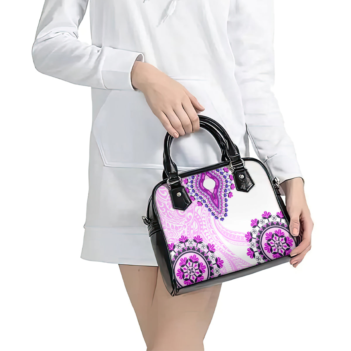 Africa Dashiki Shoulder Handbag With Polynesian Pattern Pink Version
