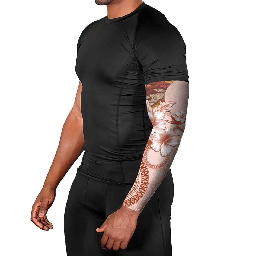 Tonga Ngatu Pattern With Light Tabasco Hibiscus Arm Sleeves Oil Painting Style - Polynesian Pride