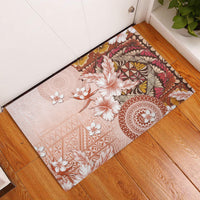Tonga Ngatu Pattern With Light Tabasco Hibiscus Rubber Doormat Oil Painting Style LT05 Light Tabasco - Polynesian Pride