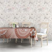 Tonga Ngatu Pattern With Light Tabasco Hibiscus Tablecloth Oil Painting Style